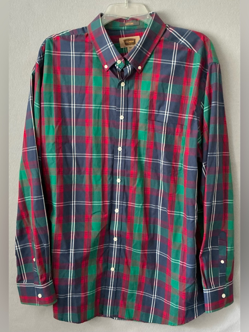 The Foundry Mens 2XLT Plaid Button Front Shirt Easy Care Cotton Blend Preppy